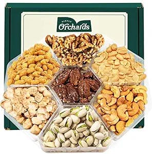 Assorted Nuts - Gourmet Nuts Gift Basket - Mothers Day Gift Basket - 7 Sectional Platter With a Variety of Freshly Roasted Nuts - Beautifully Packaged Gift for Birthday, Sympathy, Mother’s Day Nuts. (7 Sectional, Green Box)