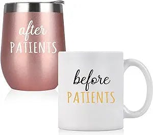 Lifecapido Before Patients After Patients Set, Nurse Week Appreciation Gifts for Nurse Practitioner Doctor Hygienist Physician Dentist Women, 11oz Coffee Mug and 12oz Stainless Steel Wine Tumbler Set