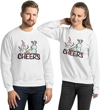 Snowman Cheers Greetings Sweatshirt. Merry Christmas Sweater. New Year, Xmas Pullover, Secret Santa Gift, Holiday Outfit Idea