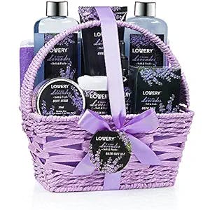 Mothers Day Gifts from Son Spa Gift Basket, Luxury 9pc Bath & Body Set For Women & Men, Lavender & Jasmine Scent - Shower Gel, Bubble Bath, Lotion, Bath Salt, Body Scrub, Massage Oil, Loofah & Basket