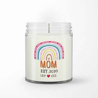 Personalized Soy Wax Candle for Mother from Daughter Son Meaningful Gifts for Mom Mom Est Rainbow Pattern Custom Name Scented Candle Gifts for Birthday Mothers Day Valentines Day Anniversary