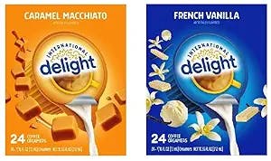 International Delight Creamer Singles Variety, Bundle 2 Flavors, Caramel Macchiato and French Vanilla (2 Boxes of 24 creamers in Total)