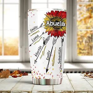 Personalized Tumbler For Grandma From Grandchild Abuela Vintage Sunflower And Arrow Custom Grandkids Names Unique Gifts For Grandma Stainless Steel 20 Oz Travel Cup For Mothers Day Birthday