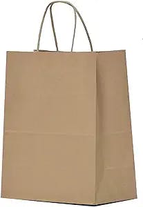 Qutuus Kraft Paper Gift Bags with Handles - 8x4.25x10 25 Pcs Brown Shopping Bags, Party Bags, Goody Bags, Cub, Favor Bags, Business Bags, Kraft Bags, Retail Bags
