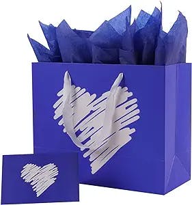 ysmile Large Blue Gift Bag with Tissue Paper Favor Bag with Handle for Boy Men Father Birthday Party Baby Shower 11.8"