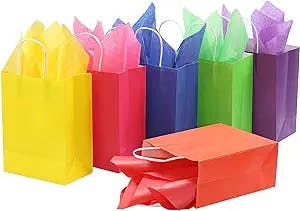 MIXMECY Gift Bags with Tissue Paper, 24 Pack Bulk Party Favor Bags with Handle Small Medium Kraft Paper Cute Colored Gift Wrap Bags Assortment for Shopping Business Retail Goody