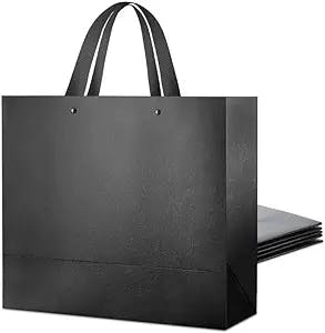 PACKHOME 6 Extra Large Gift Bags 17.5x6x16 Inches, Black Premium Gift Bags with Handles for Gift Giving (Glossy Black with Grass Texture)