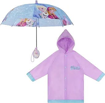 Disney Kids Umbrella and Slicker, Frozen Elsa and Anna Toddler and Little Girl Rain Wear Set, for Ages 4-7