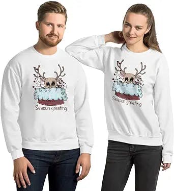 Reindeer Season Greetings Sweatshirt. Merry Christmas Sweater. Happy New Year, Xmas Pullover, Secret Santa Gift, Outfit Idea