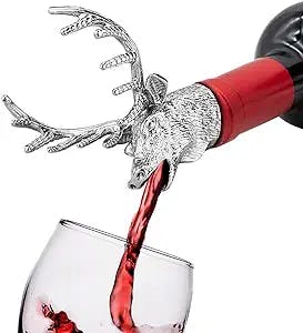 FREEMASTER Wine Pourer Wine Aerators Stainless Deer Stag Head Wine Pourer Stags Head Bottle Pourer Unique Gift Ideas Bar Accessories Birthday and Wedding Christmas Gifts (Silver white)