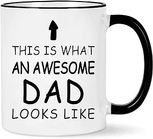 Gifts for Dad, Awesome Dad Mug, This is What an Awesome Dad Looks Likes Mug, Birthday Father's Day Gifts for Dad from Daughter Son Kids 11 Ounce Black Handle