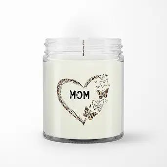 Personalized Soy Wax Candle for Mom from Daughter Son Gifts Ideas for Mom Mom Butterflies Heart Leopard Design Custom Name Scented Candle Cute Gifts for Birthday Mothers Day