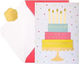 Funny Birthday Card for Kids & Adults, Handmade Happy Birthday Card, 3D Colorful Cake Birthday Card - with Pink Envelopes and Golden Embossed Fireproof Paint Seal Sticker. 4.75'' x 6.75''