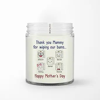 Personalized Soy Wax Candle for Mother from Daughter Son Funny Gifts for Mom Thank You Mummy for Wiping My Bum Cute Toilet Paper Custom Name Scented Candle Gifts for Birthday Mothers Day