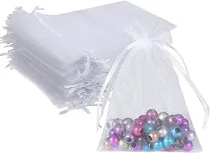 Wudygirl 100pcs 5X7 Inches White Organza Bag Christmas Drawstring Pouches Party Wedding Favor Gift Bags(White 5x7)