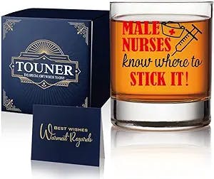 TOUNER Male Nurses Know Whiskey Glasses, Nurse Whiskey Glass, Male Nurse Gift, Nurse Appreciation Gift For Him, Funny gift For Nurse, Men, Coworkers, Nurse Week Gifts, Retirement Gifts For Nurse