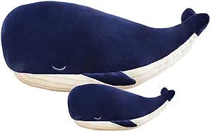 Kekeso Large Blue Whale Stuffed Animal Plush Toy Soft Whale Dophin Hugging Pillow Cute Whale Plush Doll Toy Back Cushion Children Birthday Gift (45cm+25cm=17.71inch+9.84inch)