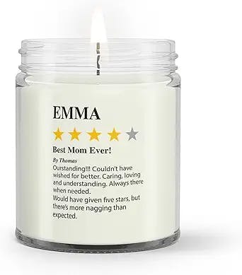 Personalized Mom Candle, Star Rating Mom Candle Custom Name, Best Mom Ever Candle, Funny Gifts for Mom from Daughter and Son, Gift for Mother's Day, Mom Birthday Gifts for Women, Soy Scented Candles