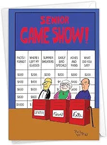 NobleWorks - 1 Funny Happy Birthday Greeting Card – Old Age Humor Notecard for Men, Women, Dad, Uncle, Brother or Friend - Senior Game Show 6291Z