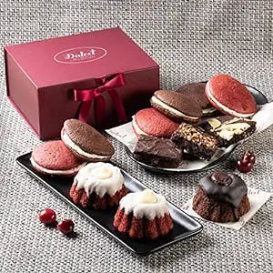 Dulcet Gift Baskets Mini Fluted Glazed Cakes & Whoopie Pie Signature Gift Basket Filled with Red Velvet & Chocolate Goodies the for Holidays, Birthday, Sympathy, Get Well, & Family or Office Gatherings for Men & Women
