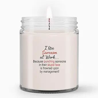 LaPomme Funny Candles Men Women I Use Sarcasm at Work Desk Novelty Colleagues Secret Santa Gifts Great Gift Christmas Birthday Present Idea Candle 9oz