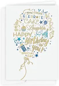 The Gallery Collection - Balloon Cheer Birthday Card with Pearl Lined Envelope