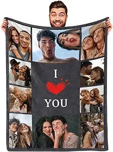 DayOfShe I Love You Couples Gifts Photo Blanket for Girlfriend Boyfriend Gifts, Personalized Picture Blankets for Christmas Couples Gifts