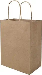 bagmad 50 Pack 8x4.75x10 inch Plain Medium Paper Bags with Handles Bulk, Brown Kraft Bags, Craft Gift Bags, Grocery Shopping Retail Bags, Birthday Party Favors Wedding Bags Sacks (Natural 50Pcs)