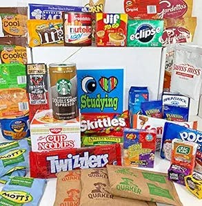 Ultimate College Care Package "I Love Studying" Gift Box Basket - Over 6 Pounds, Bundle of 44 Snack and Drink Items - High School, Undergrad, Graduate, Military, Graduate, Officer Training - Prime