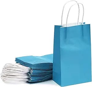25 Pack Party Blue Gift Bags with Handles for Birthday Party, Goodie Treat Bags for Kids (9 x 5 x 3 in)