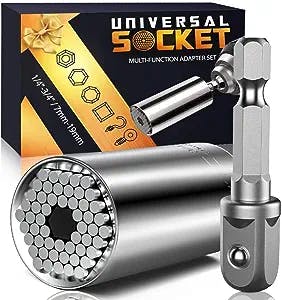 Super Universal Socket Tools Gifts for Men - Christmas Stocking Stuffers for Men Socket Set with Power Drill Adapter Grip Socket Cool Gadgets for Men Birthday Gifts for Dad Men Women Husband (7-19mm)