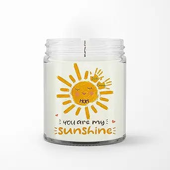 Personalized Soy Wax Candle for Mother from Family Kids Gifts Ideas for Mom Cute Mom Sun and Kids Sunshine Hand Custom Name Scented Candle Gifts for Birthday Mothers Day Valentines Day