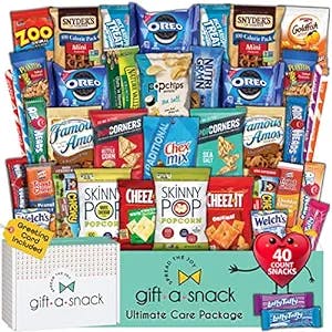 Snack Box Variety Pack Care Package + Greeting Card (40 Count) Mothers Day Candies Gift Basket Sweet Treats Assortment Stuffers Chips Crackers Bars - Birthday College Mom Women Adult Kid, Gift A Snack