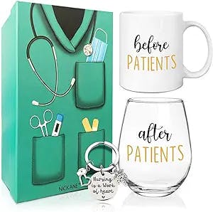 NICKANE Before Patients After Patients Set | 11oz Coffee Mug, 15oz Wine Glass | Nurse Graduation Gift Ideas | Thank You and Appreciation Gifts For Nurses, Doctors, Dentists, Hygienists, Physician