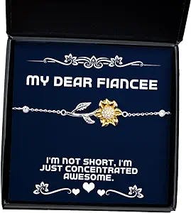 Fancy Fiancee Gifts, I'm not Short, I'm just Concentrated Awesome, Birthday Sunflower Bracelet for Fiancee, Funny Fiance Sunflower Bracelet Gift Gag Gift, White Elephant, Secret Santa, Funny Jewelry,