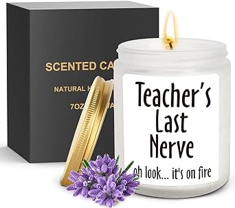 Teacher Appreciation Gifts, Best Teacher Gifts for Women Men, Funny Teacher Gifts, Birthday Gifts, Christmas Gifts, Retirement Gifts, Thanksgiving Gifts for Teachers - Teacher's Last Nerve Candle -7oz