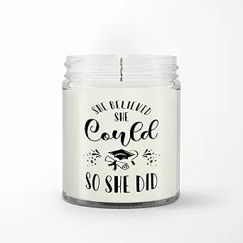 Soy Wax Candle for Daughter Bestie Sister from Family Friend Graduation Gifts She Believed She Could So She Did Hat Non-Custom 9oz Scented Candle Senior Graduate Gifts for Women