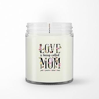Personalized Soy Wax Candle for Mom Mother from Daughter Son Unique Gifts for Mom Love is Being Called Mom Flowers Butterflies Custom Name Scented Candle Gifts for Birthday Mothers Day