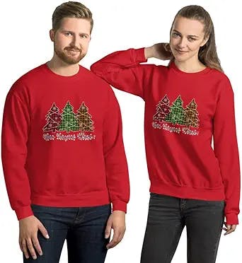 3 Christmas Trees Sweatshirt. Happy New Year Sweater, Merry Xmas Eve Pullover, Secret Santa Gift, Holiday Season Outfit Idea
