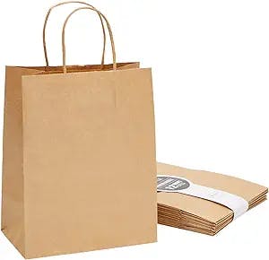 12 Pack Medium Paper Bags with Handles, Bulk Brown Bags for Party Favors, Goodies (8 x 4.75 x 10 In)