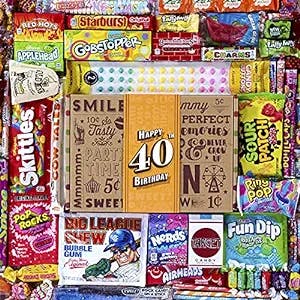 VINTAGE CANDY CO. 40TH BIRTHDAY RETRO CANDY GIFT BOX - 1983 Decade Childhood Nostalgic Candies - Fun Funny Gag Gift Basket - Milestone FORTIETH Birthday - PERFECT For Man Or Woman Turning 40 Years Old