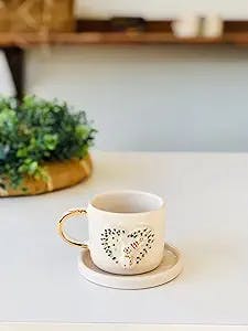Handmade Ceramic Espresso Cup With Handle & Saucer 5.4 Oz | Handmade Gift For Christmas (Heart Snowman) Heart Snowman Coffee&Hot Cocoa Cup, Snowman Gift Ideas, Secret Santa Gift