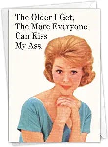 NobleWorks - 1 Funny Card for Birthdays - Women's Humor, Bday Notecard Stationery - Everyone Kiss My Axx 5452Z