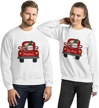 Red Truck Sweatshirt. Merry Christmas Day Sweater. New Year, Xmas Eve Pullover, Secret Santa Gift, Holiday Season Outfit Idea