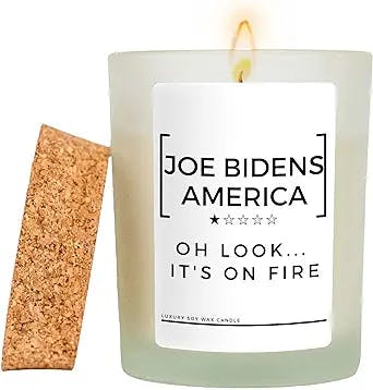 Joe Biden's America, Look It's On Fire | Gag Gift for Men/Women | Luxury Candle Soy Wax Vanilla Blend | Unique Funny Candles Gift Moms, Dads, Friends | FJB Trump 2024 Lets Go Brandon