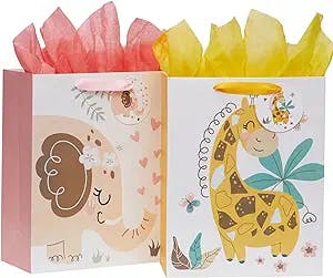 SUNCOLOR 2 Pack 13" Gift Bags for Baby with Tissue Paper