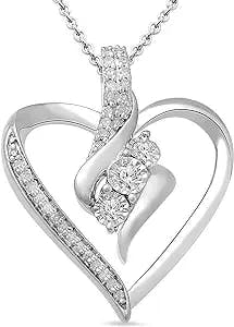 Amazon Collection Diamond 3 Stone Pendant Necklace (1/4 cttw), 18"