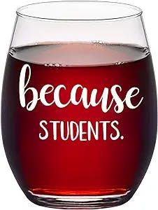 Gtmileo Teacher Gift - Because Students 15 Ounce Funny Stemless Wine Glass for Women and Men - Unique Gifts for School Teacher, Professor - Perfect Teacher Appreciation Gift for Birthday Teachers Day