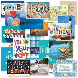Mega Birthday Greeting Card Value Pack - Set of 40 (20 Designs), Large 5" x 7", Birthday Cards with Sentiments Inside, White Envelopes