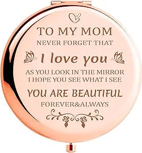 Gifts for Mom from Daughter Son, Mothers Day Birthday Gifts for Mom- I Love You Mom Rose Gold Compact Mirror, Unique Mom Gifts for Mother Stepmom Women Mothers Day Christmas Valentines Day Anniversary